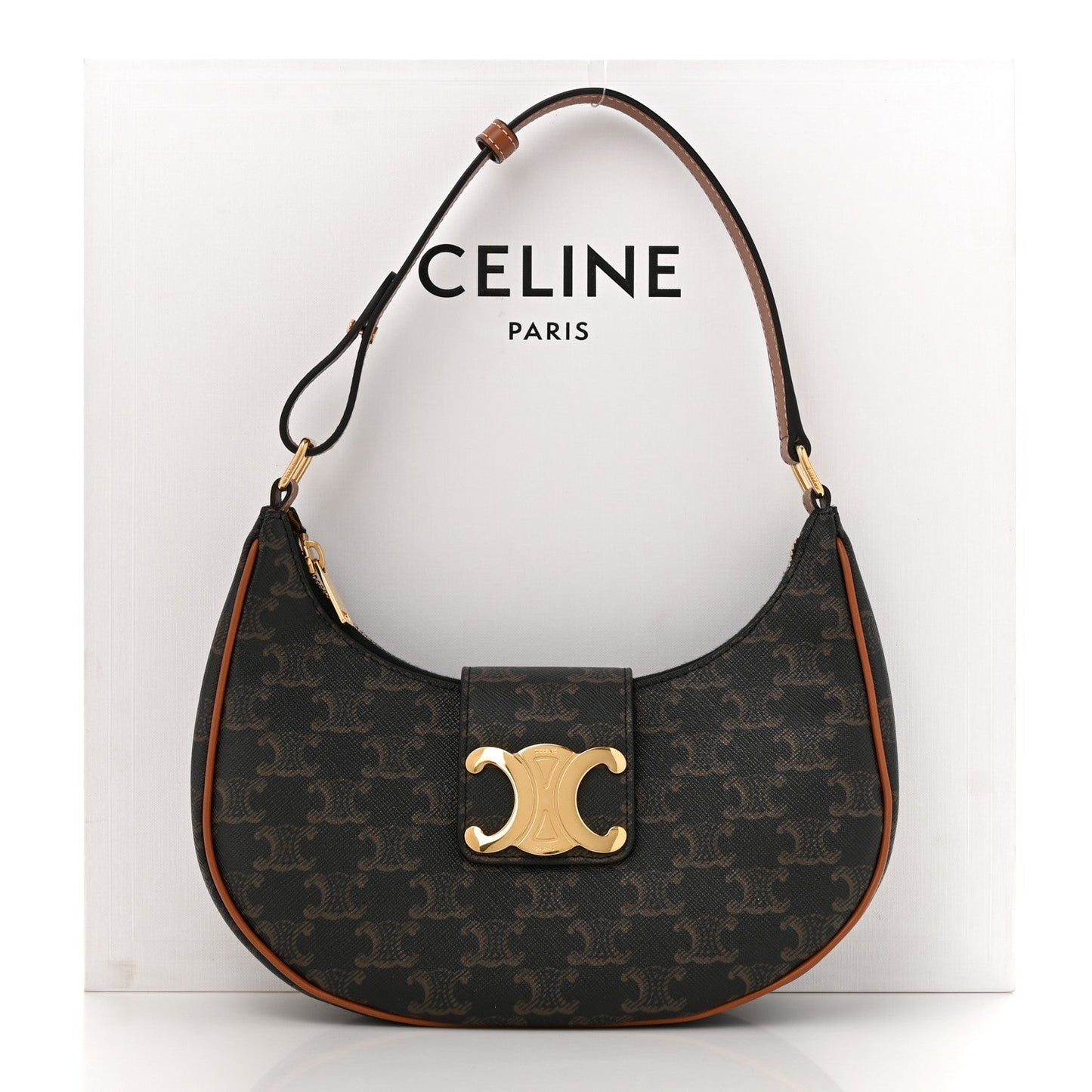 CÉLINE CALFSKIN & COATED CANVAS MEDIUM AVA TRIOMPH HOBO BAG
