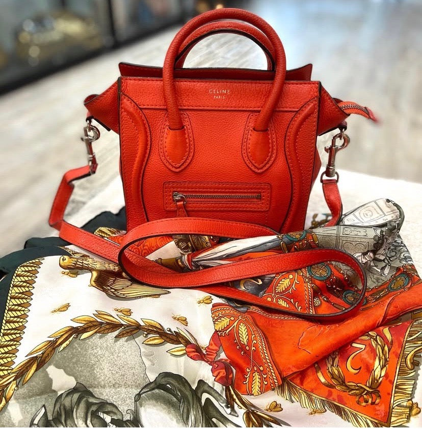 CÉLINE DRUMMED CALFSKIN LEATHER NANO LUGGAGE BAG