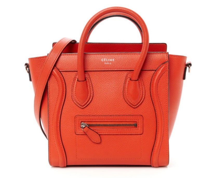CÉLINE DRUMMED CALFSKIN LEATHER NANO LUGGAGE BAG