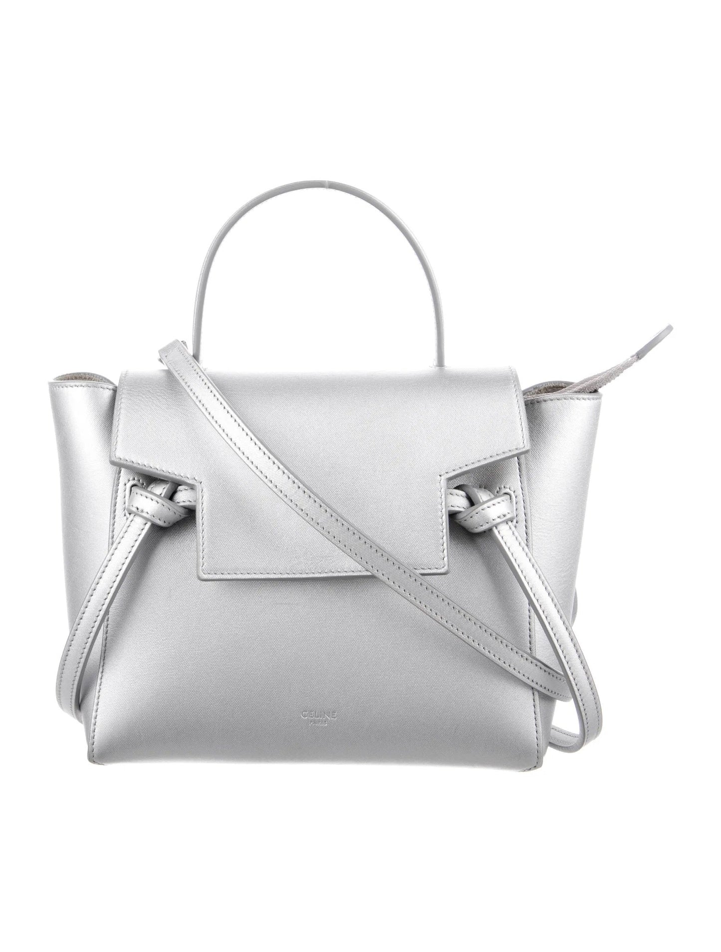 CÉLINE METALLIC SILVER LAMINATED CALFSKIN NANO BELT BAG