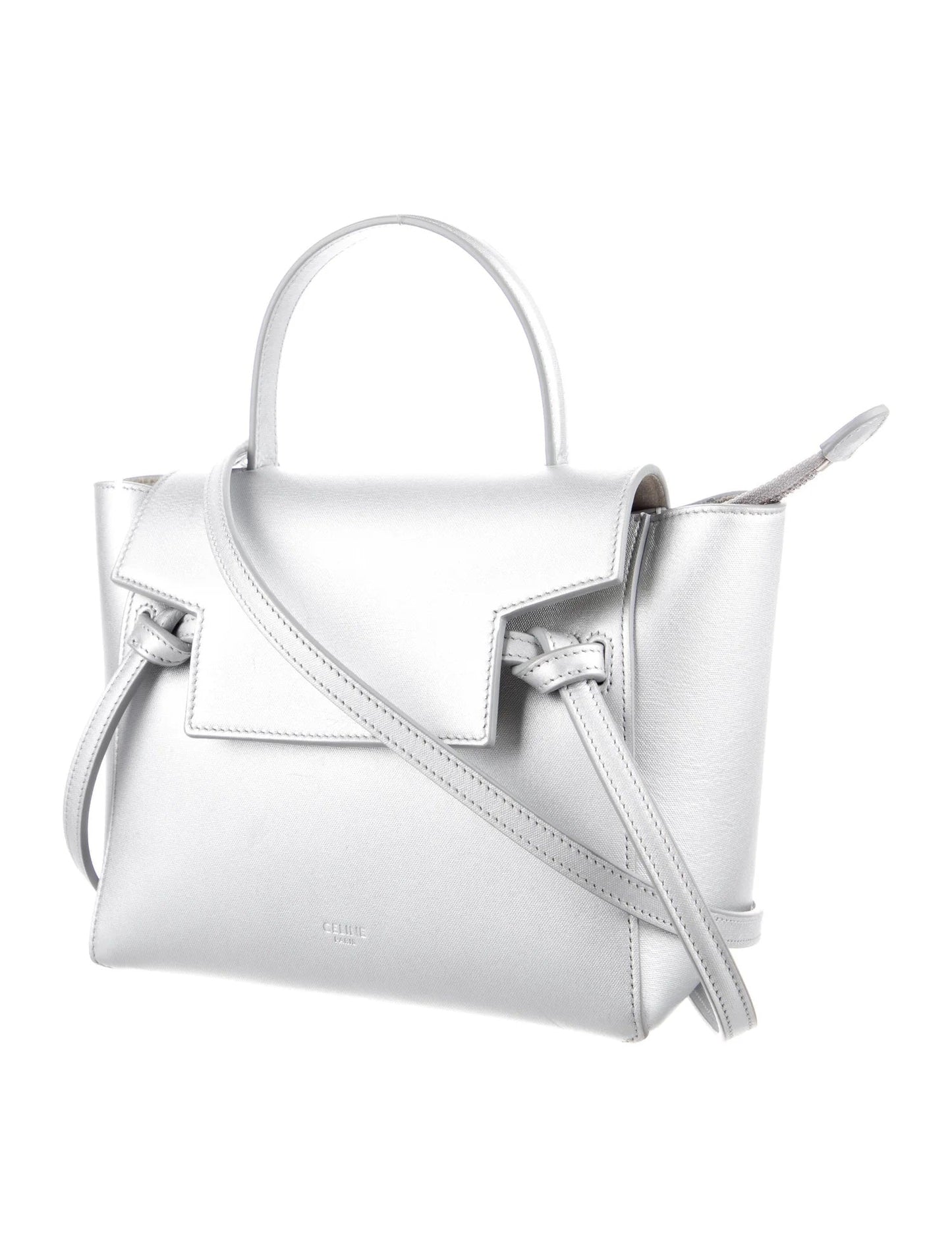 CÉLINE METALLIC SILVER LAMINATED CALFSKIN NANO BELT BAG