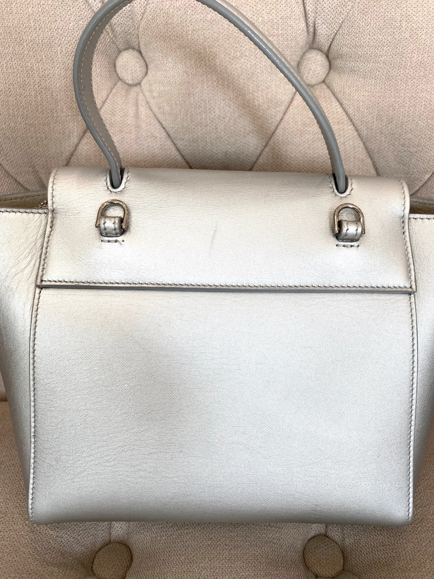 CÉLINE METALLIC SILVER LAMINATED CALFSKIN NANO BELT BAG