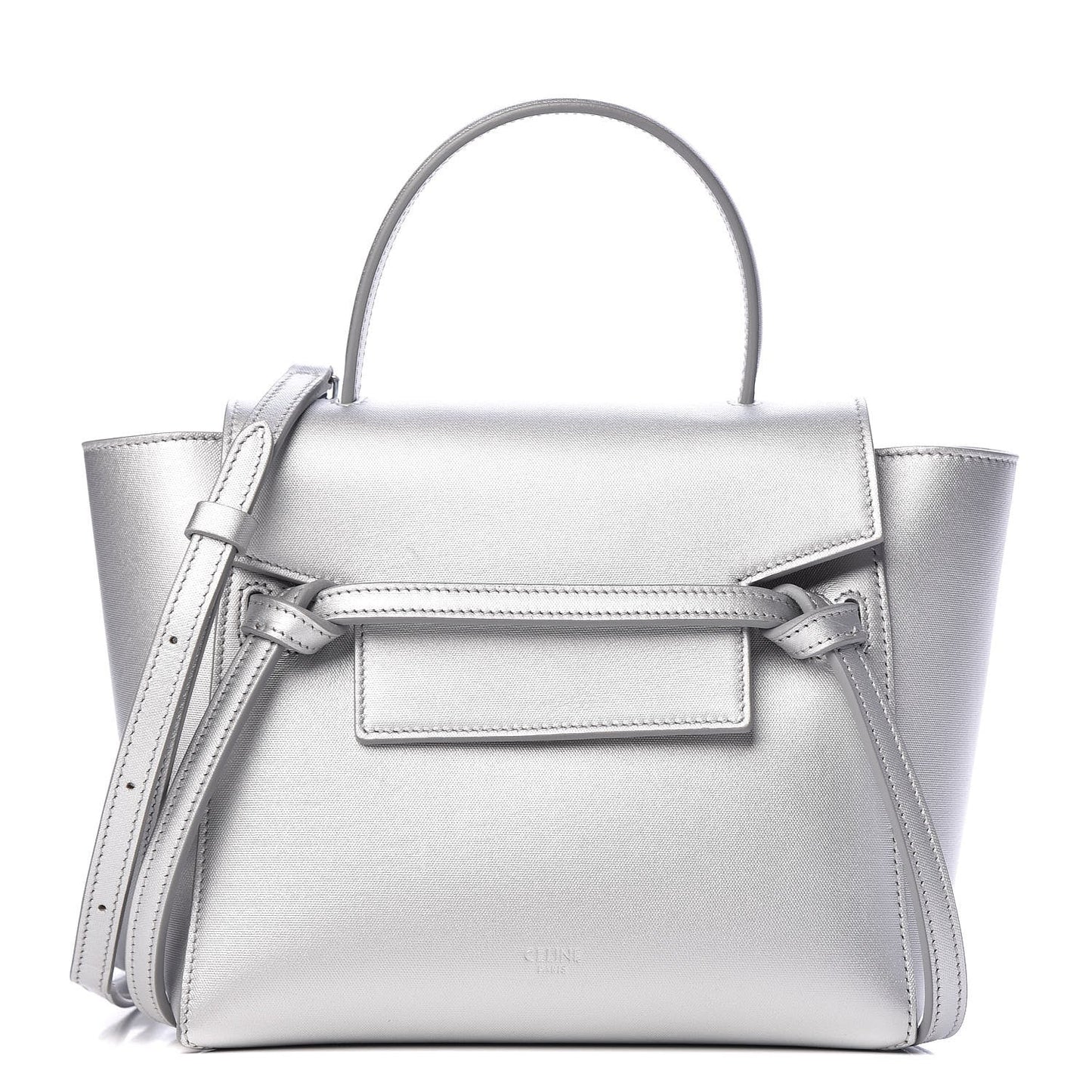 CÉLINE METALLIC SILVER LAMINATED CALFSKIN NANO BELT BAG
