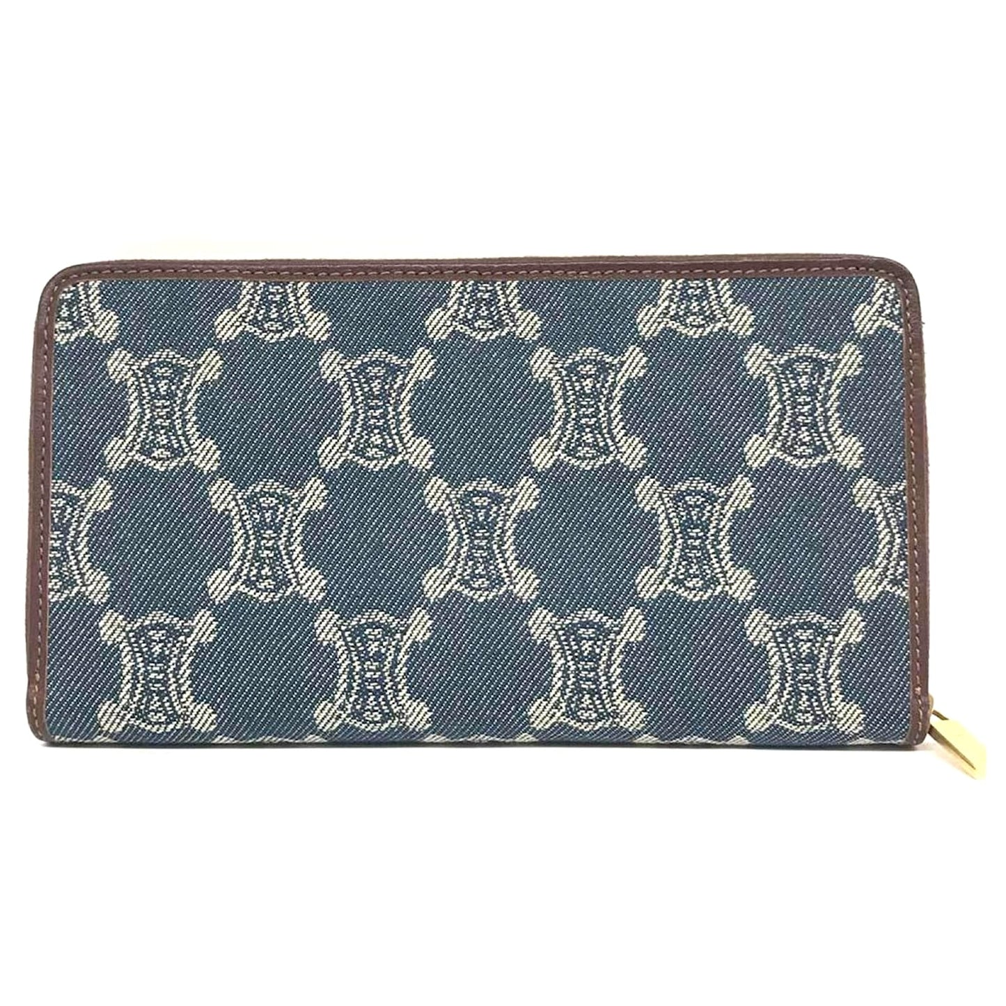 CÉLINE VINTAGE MACADAM ROUND ZIP LONG WALLET – DENIM INDIGO