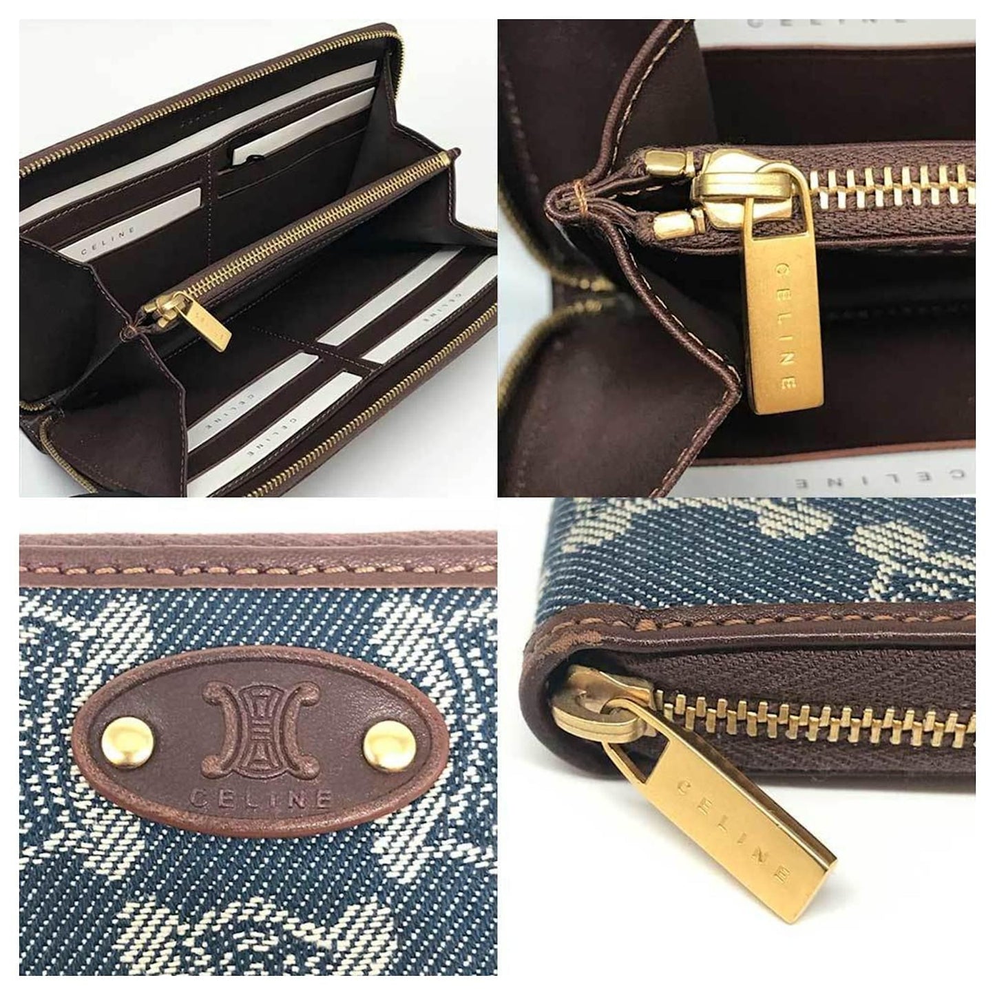 CÉLINE VINTAGE MACADAM ROUND ZIP LONG WALLET – DENIM INDIGO