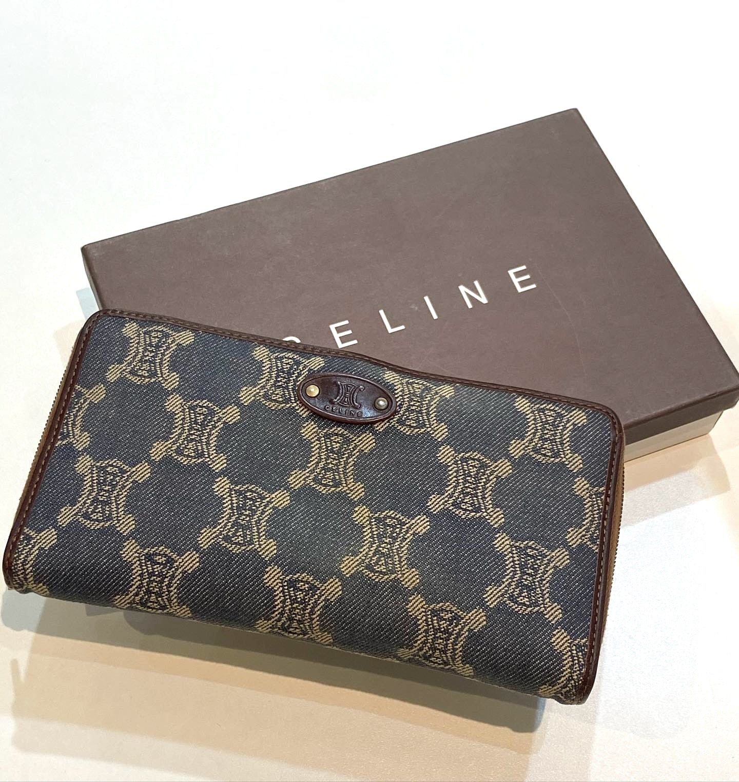 CÉLINE VINTAGE MACADAM ROUND ZIP LONG WALLET – DENIM INDIGO