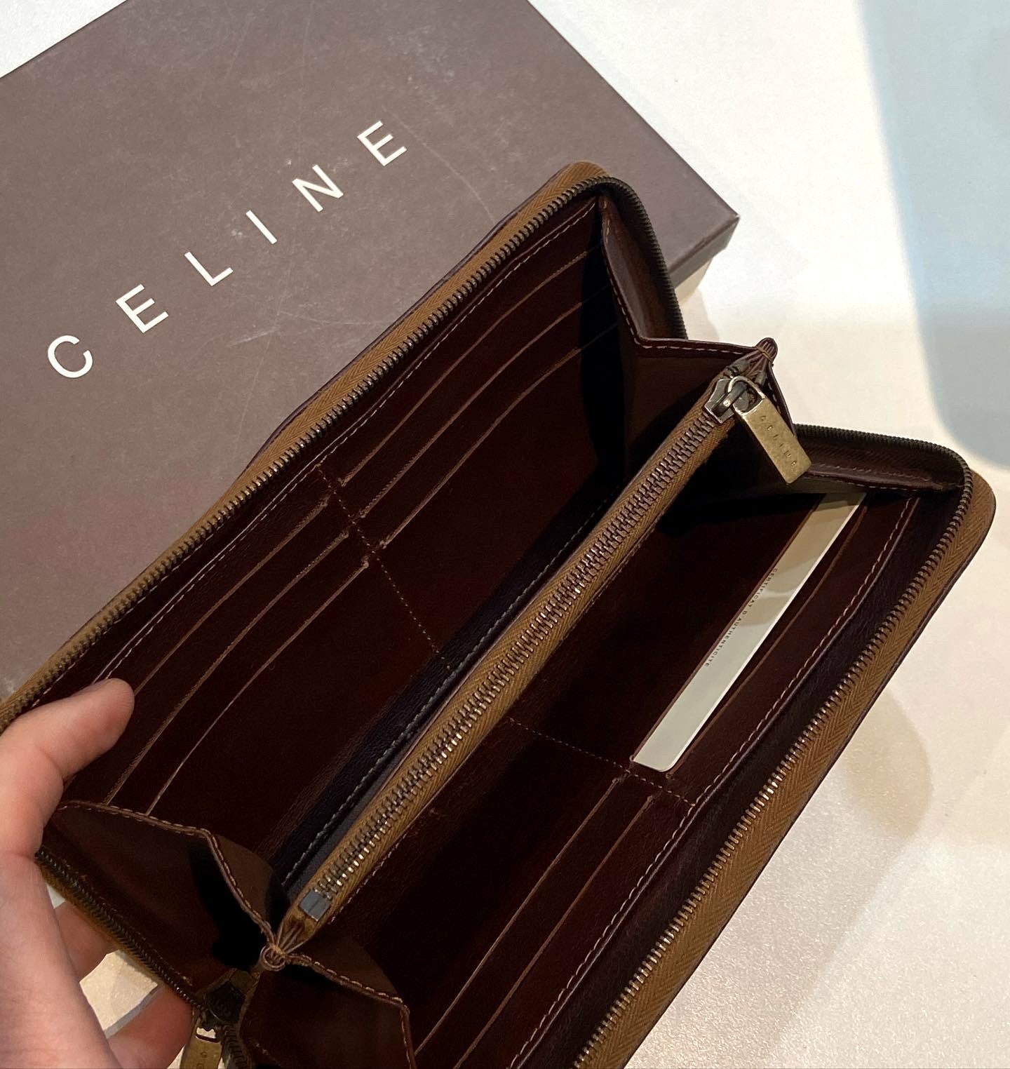 CÉLINE VINTAGE MACADAM ROUND ZIP LONG WALLET – DENIM INDIGO