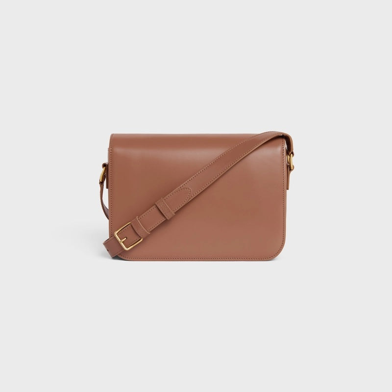 CÉLINE SHINY CALFSKIN LEATHER CALSSIQUE TRIOMPHE MEDIUM BAG-BRONZE