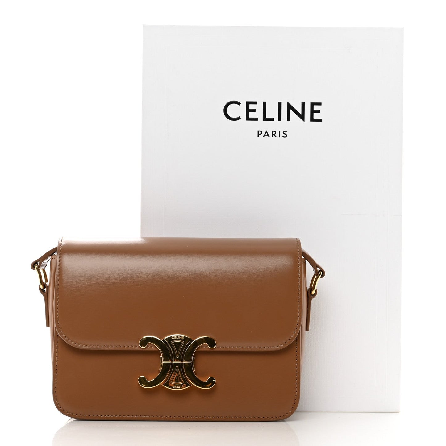 CÉLINE SHINY CALFSKIN LEATHER CALSSIQUE TRIOMPHE MEDIUM BAG-BRONZE
