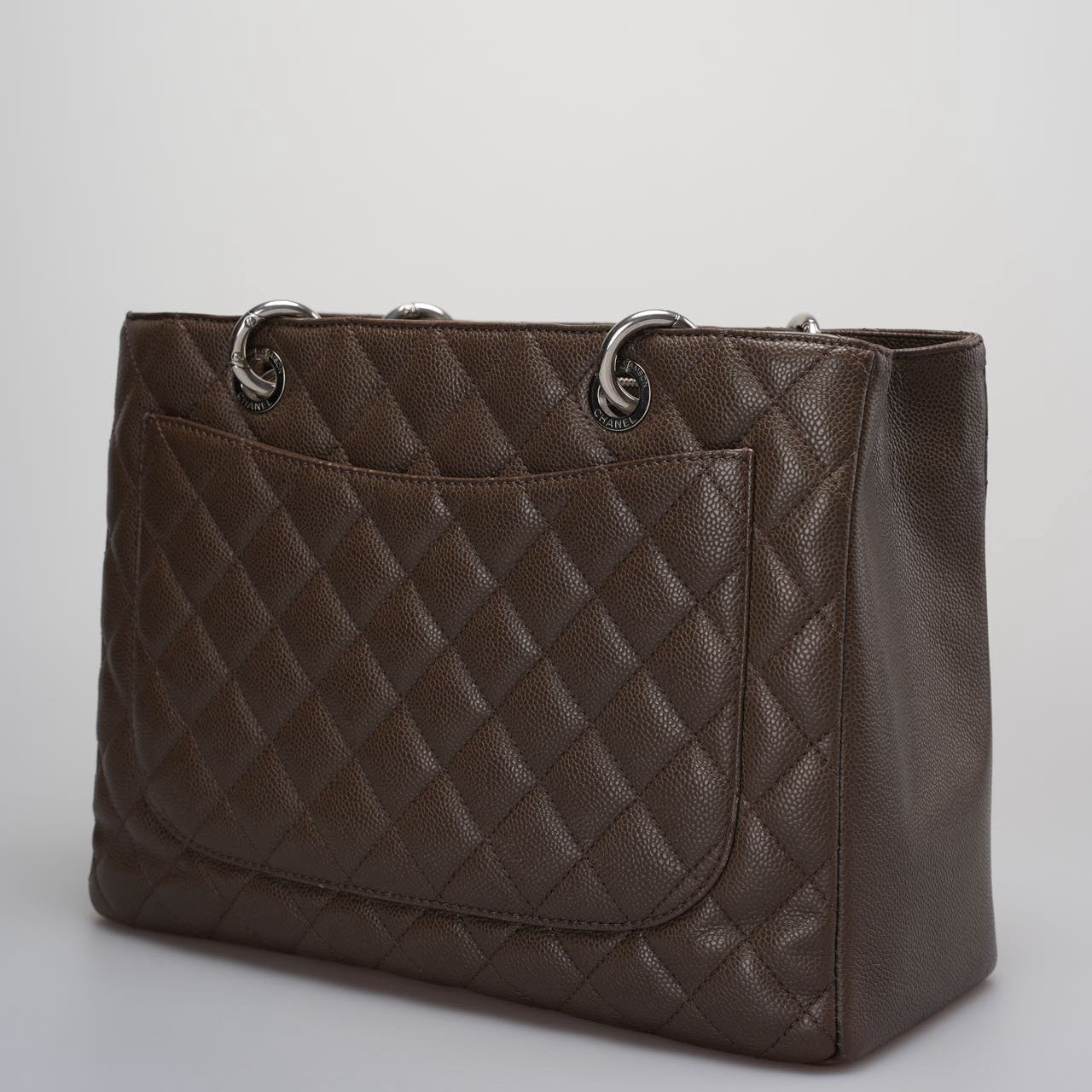 GLM-Brown GST Grand Shopping Tote  Bag in Caviar Leather with  Silver Hardware