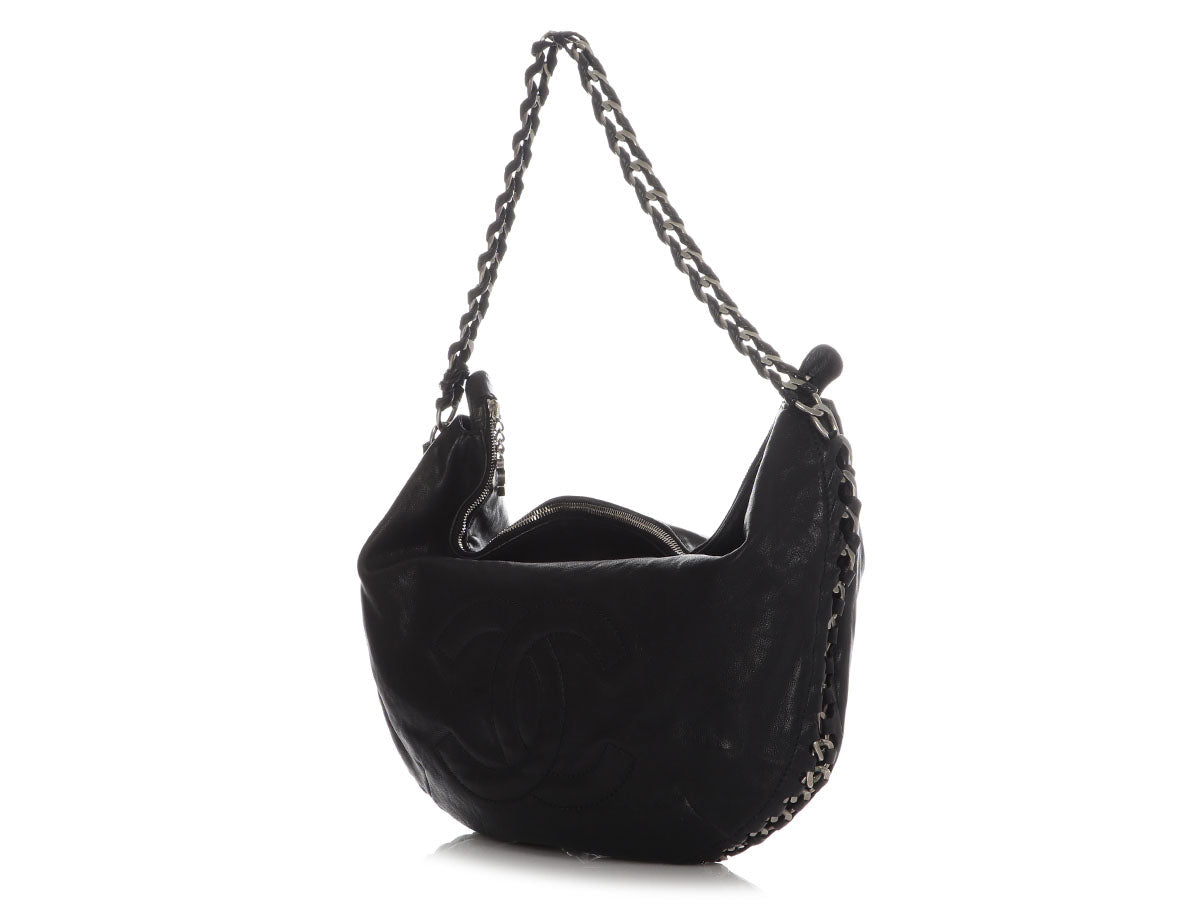 Chanel XL Black Distressed Calfskin Modern Chain Hobo