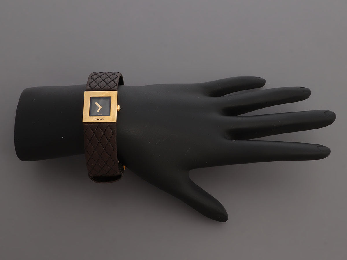 Chanel 18K Yellow Gold Brown MatelassÃ© Leather Watch 19mm