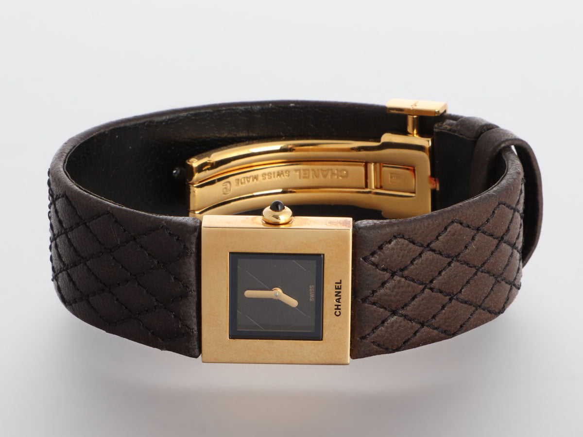 Chanel 18K Yellow Gold Brown MatelassÃ© Leather Watch 19mm