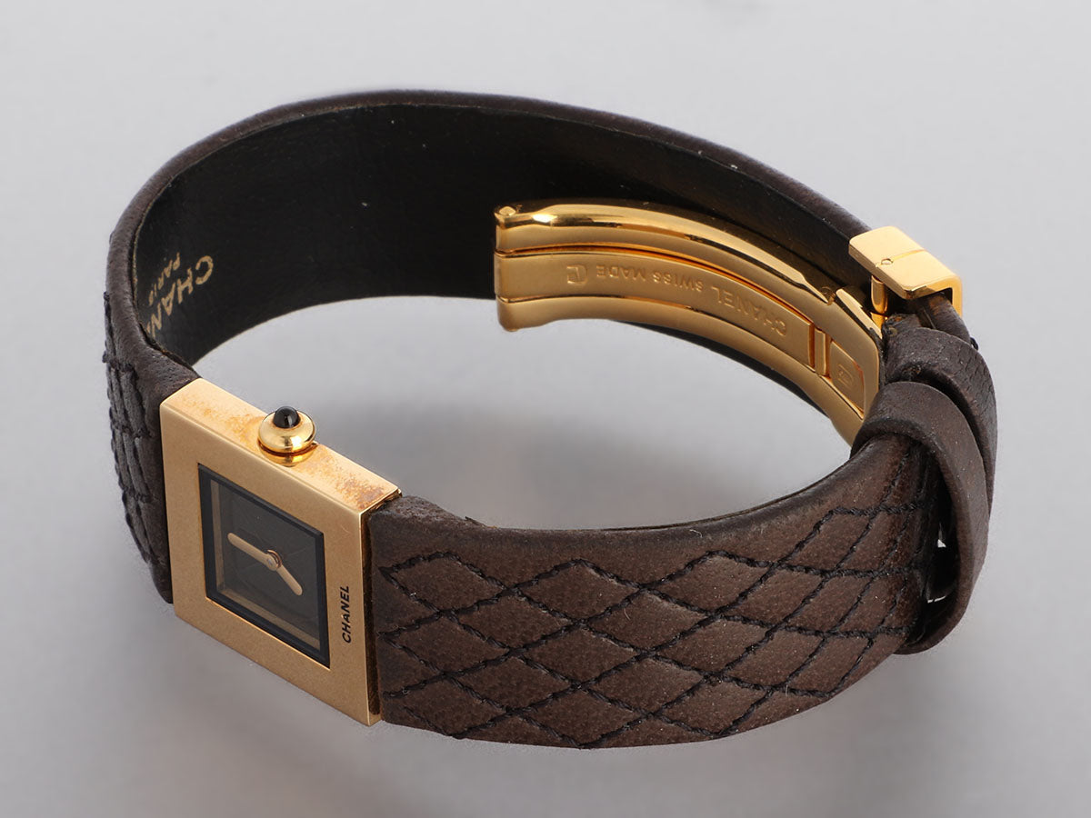 Chanel 18K Yellow Gold Brown MatelassÃ© Leather Watch 19mm