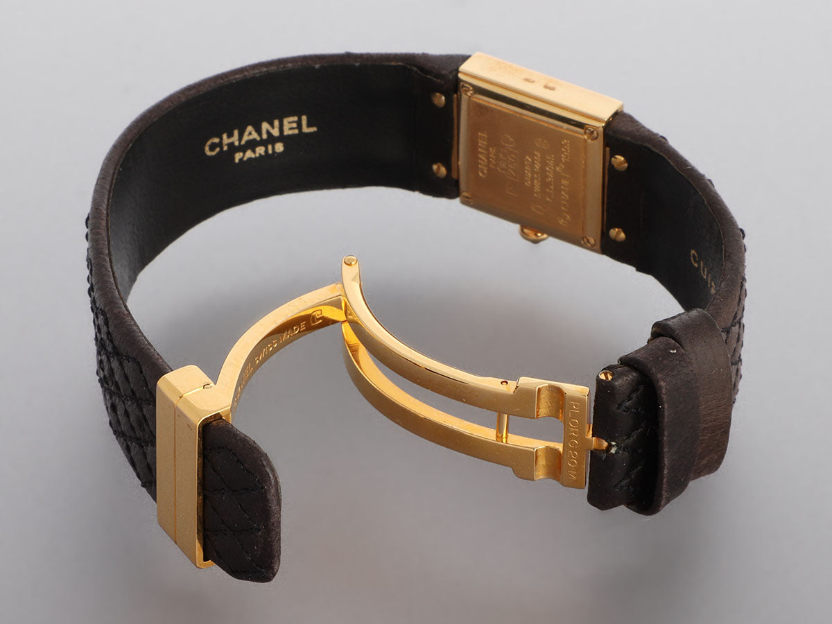 Chanel 18K Yellow Gold Brown MatelassÃ© Leather Watch 19mm