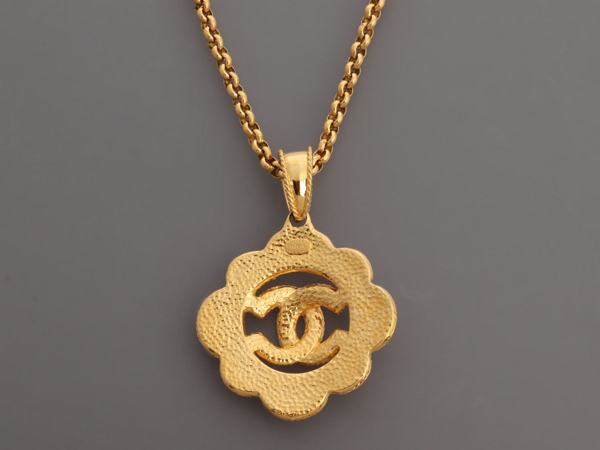 Chanel Vintage Long Pearl Logo Medallion Pendant Necklace