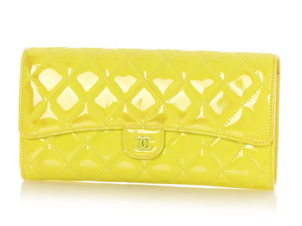 Chanel Yellow Quilted Patent Travel Wallet