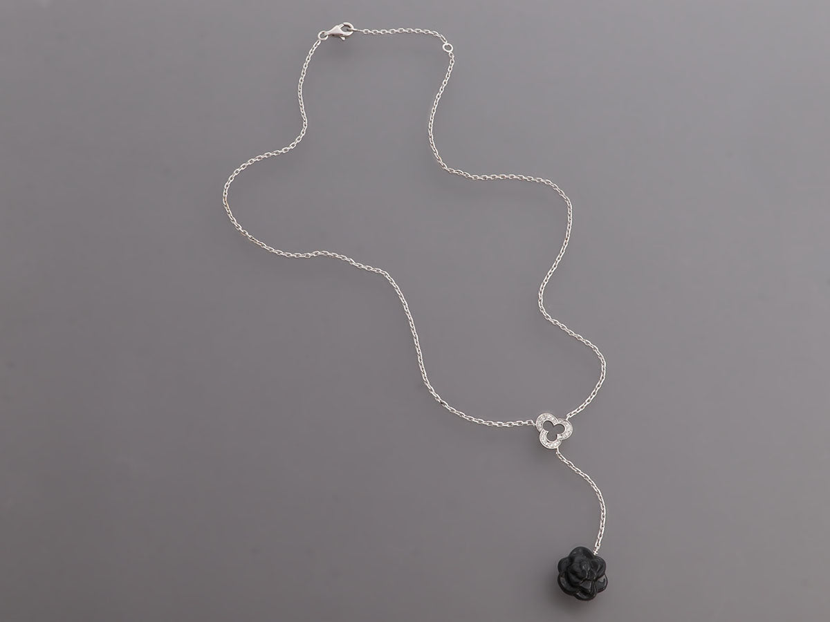 Chanel 18K White Gold Diamond and Black Onyx CamÃ©lia SculptÃ© Drop Necklace