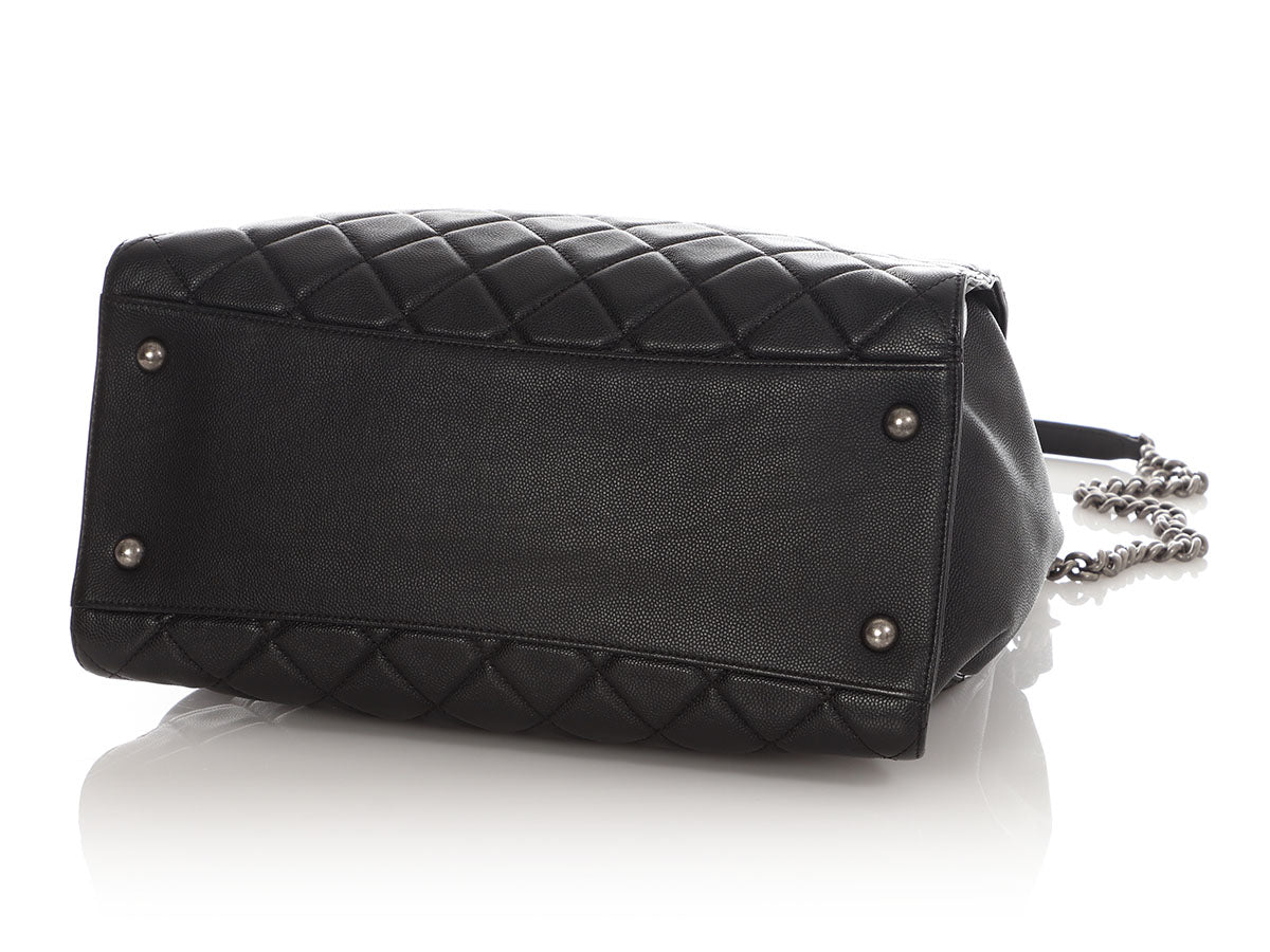 Chanel Large Black Quilted Soft Caviar CC Accordion Bucket Bag