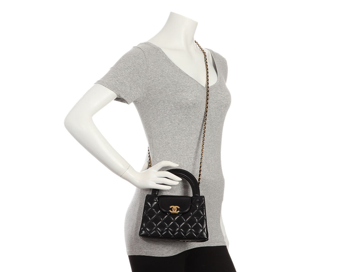 Chanel Small Black Shiny Quilted Calfskin Nano Kelly