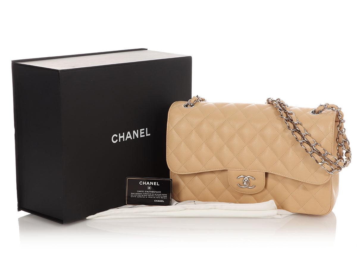 Chanel Jumbo Beige Quilted Caviar Classic Double Flap