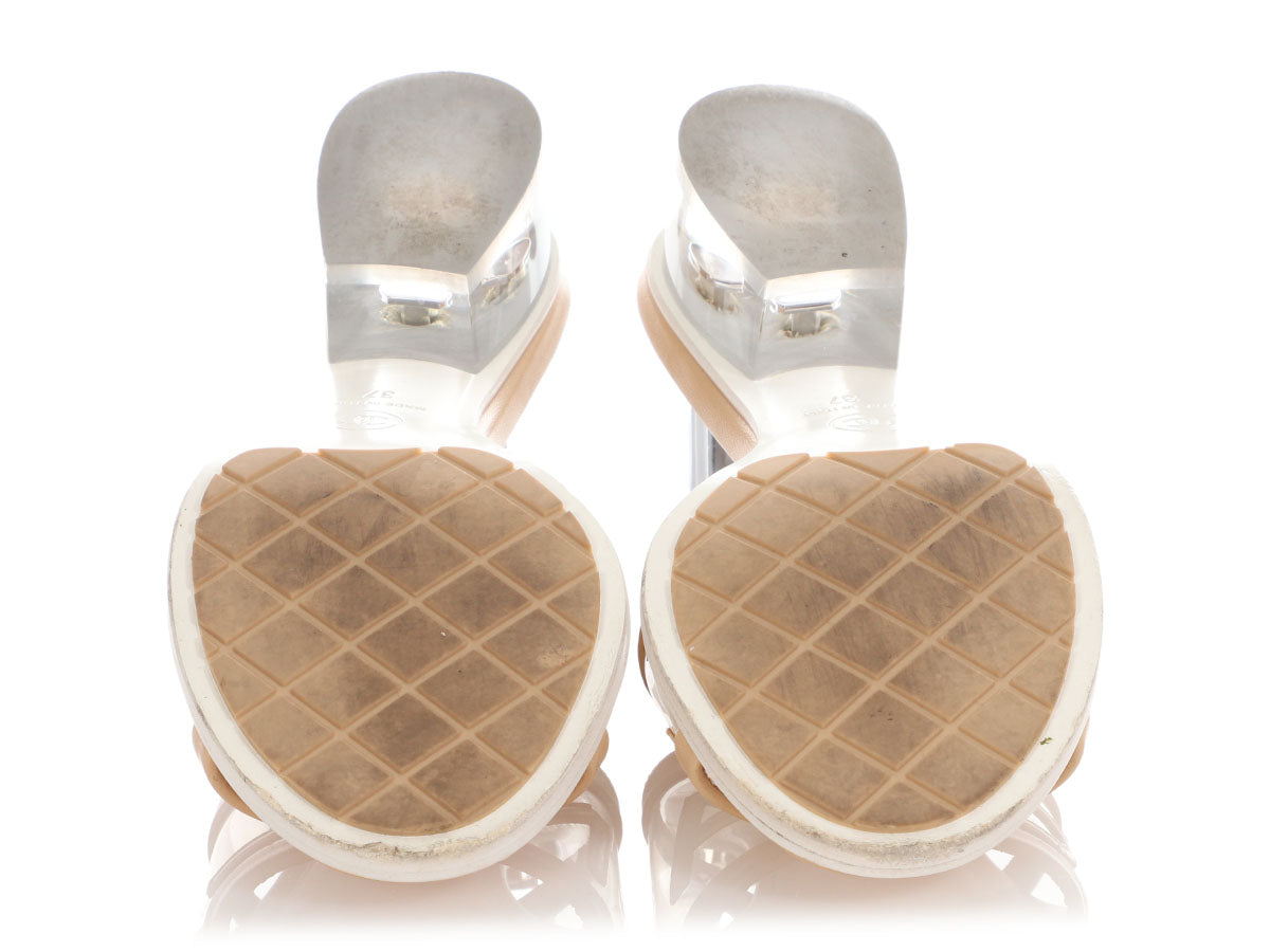 Chanel Beige Leather and PVC Slide Sandals
