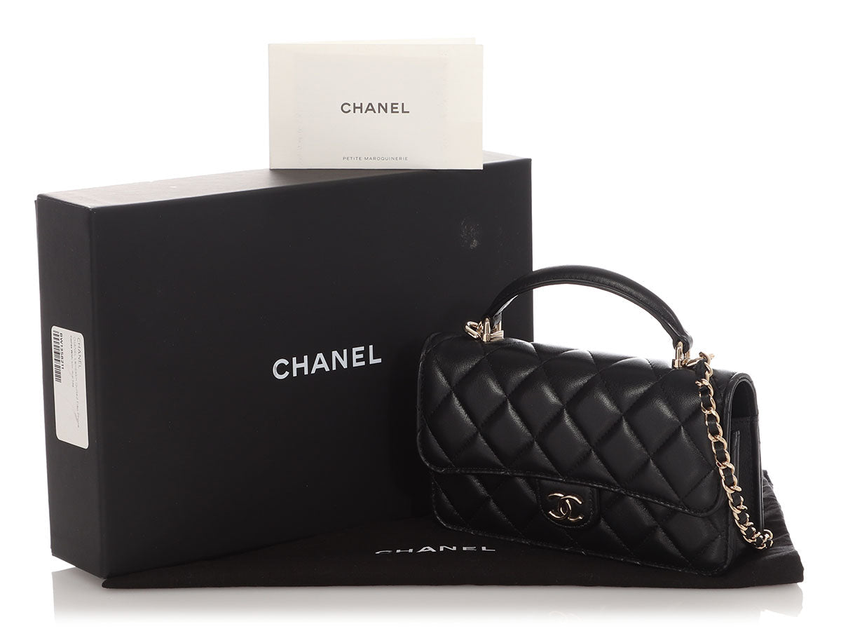 Chanel Mini Black Quilted Lambskin Top Handle Phone Holder