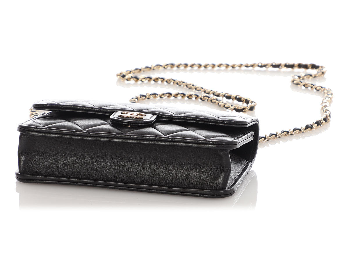 Chanel Mini Black Quilted Lambskin Top Handle Phone Holder