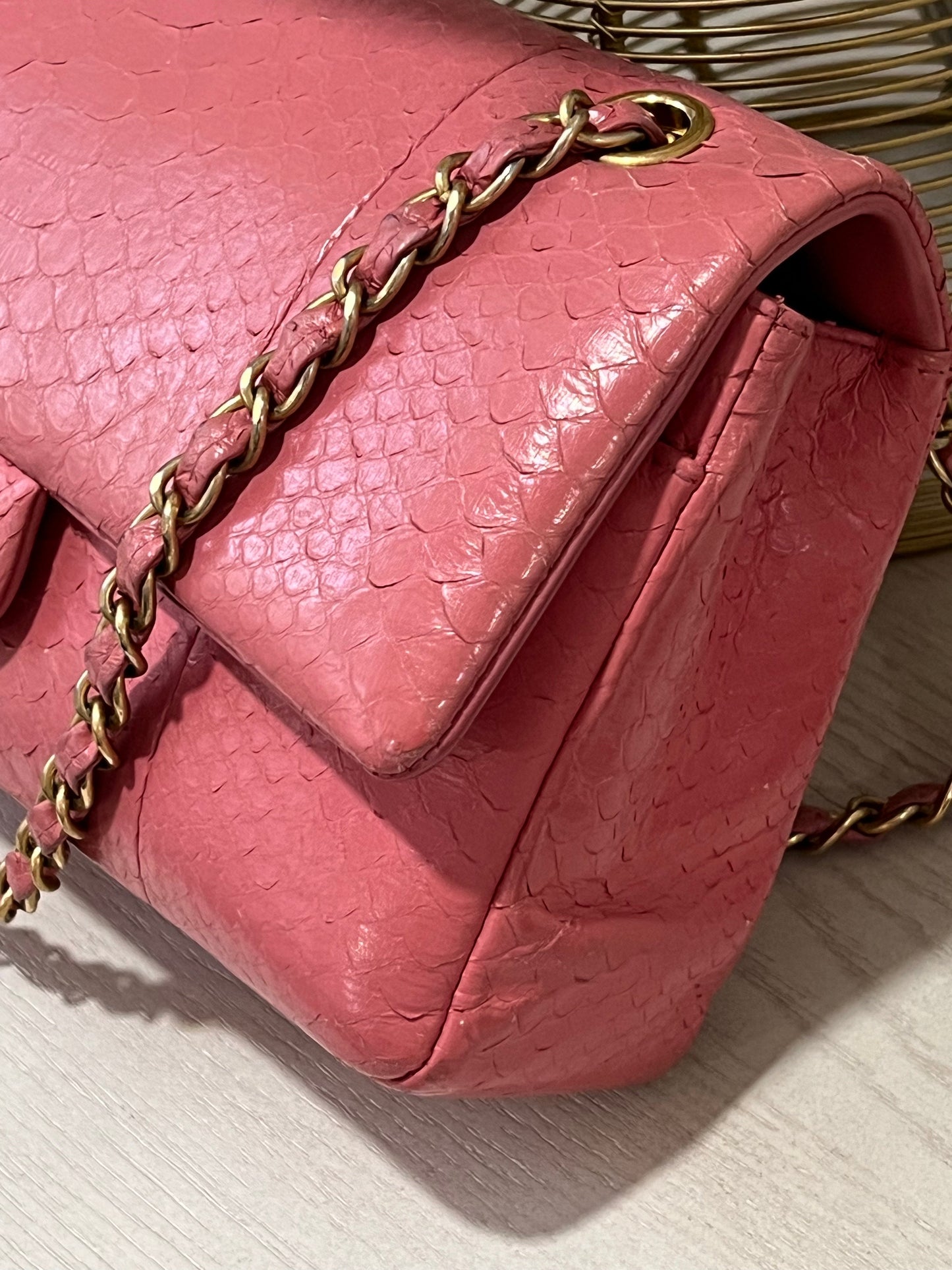 CHANEL 2.55 CLASSIC FLAP MEDIUM PINK PYTHON SHOULDER BAG