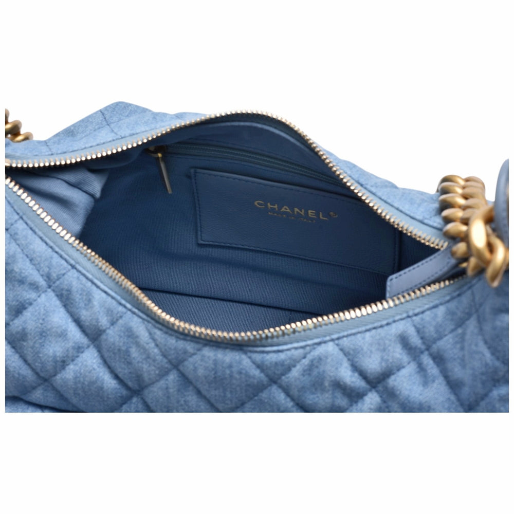 CHANEL LARGE CARGO QUILTED WASHED DENIM HOBO BAG