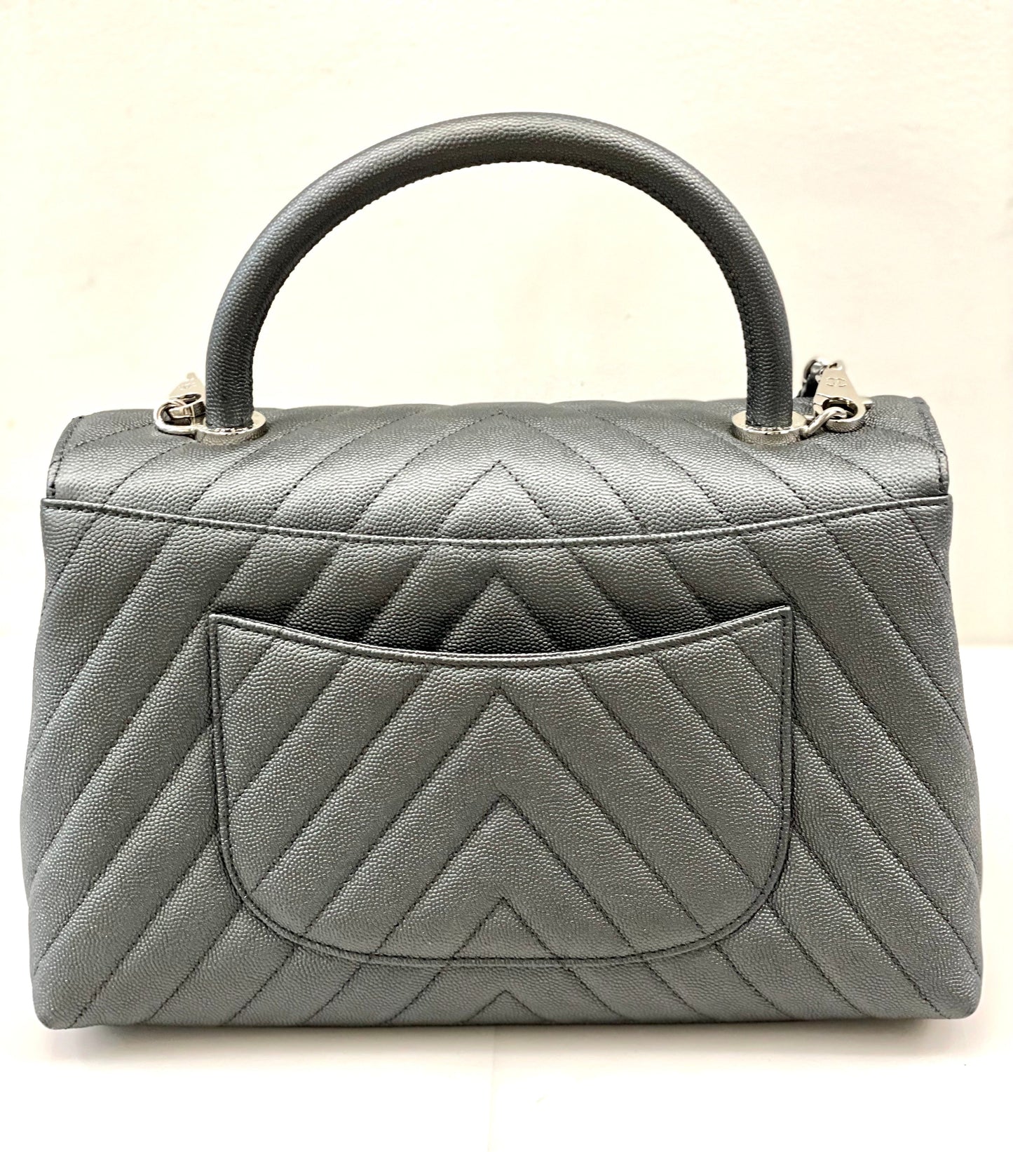 CHANEL CAVIAR METALLIC GRAPHITE MEDIUM COCO HANDBAG