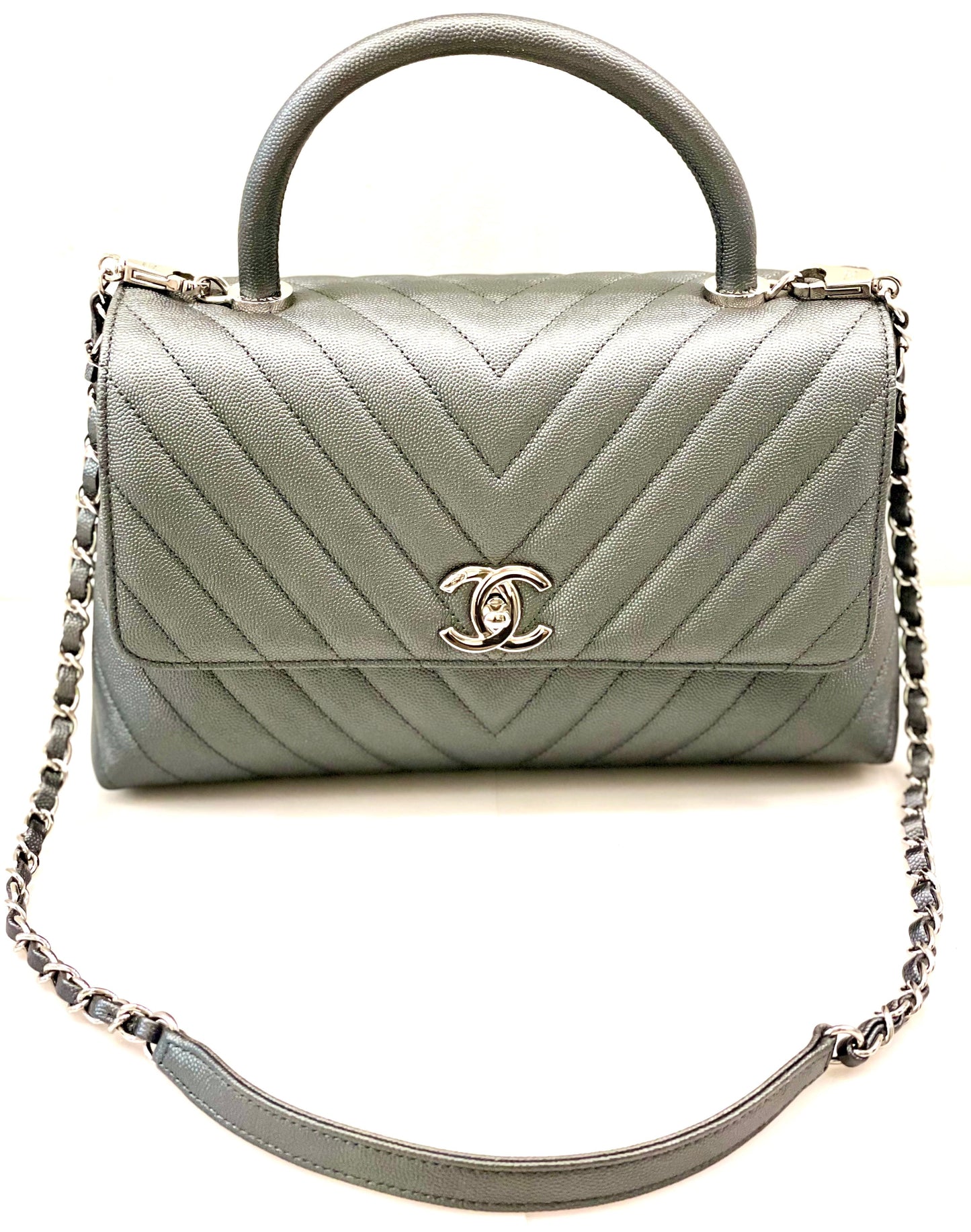 CHANEL CAVIAR METALLIC GRAPHITE MEDIUM COCO HANDBAG