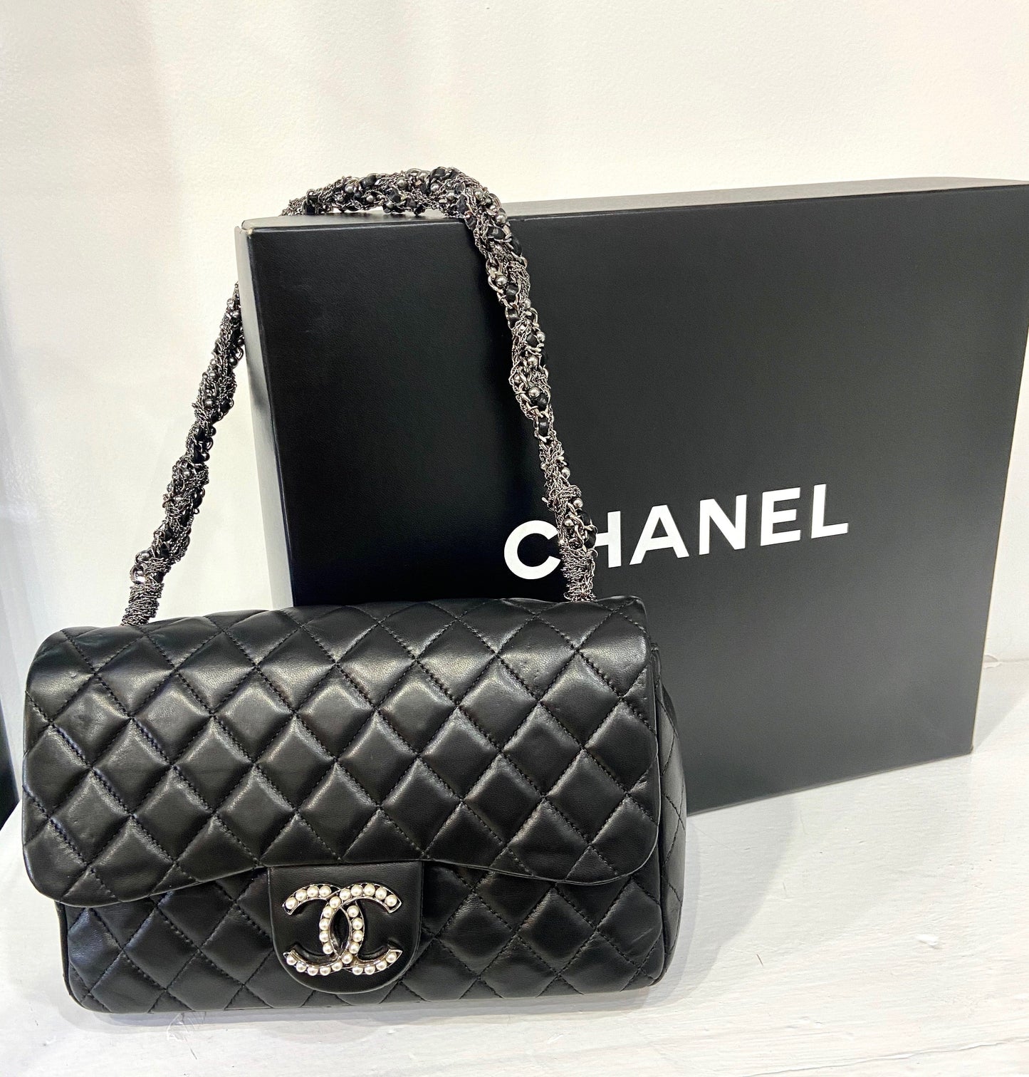 CHANEL CC WESTMINSTER PEARL FLAP LAMBSKIN BAG