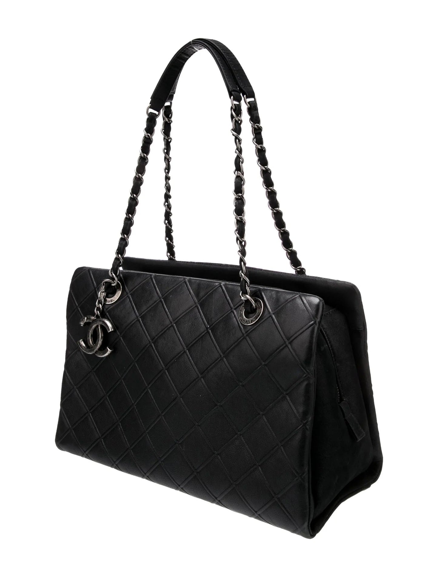 CHANEL CC DIAMOND QUILTED CALFSKIN LEATHER SHOPPER TOTE BAG