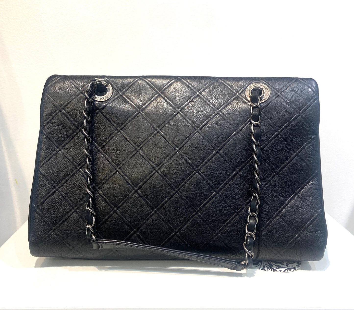 CHANEL CC DIAMOND QUILTED CALFSKIN LEATHER SHOPPER TOTE BAG