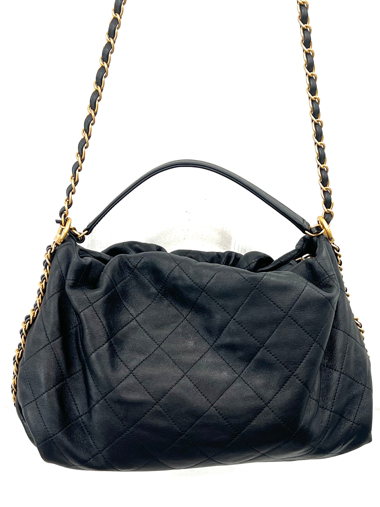 CHANEL QUILTED CALFSKIN DOUBLE CHAIN COCO SHELTER HOBO BAG