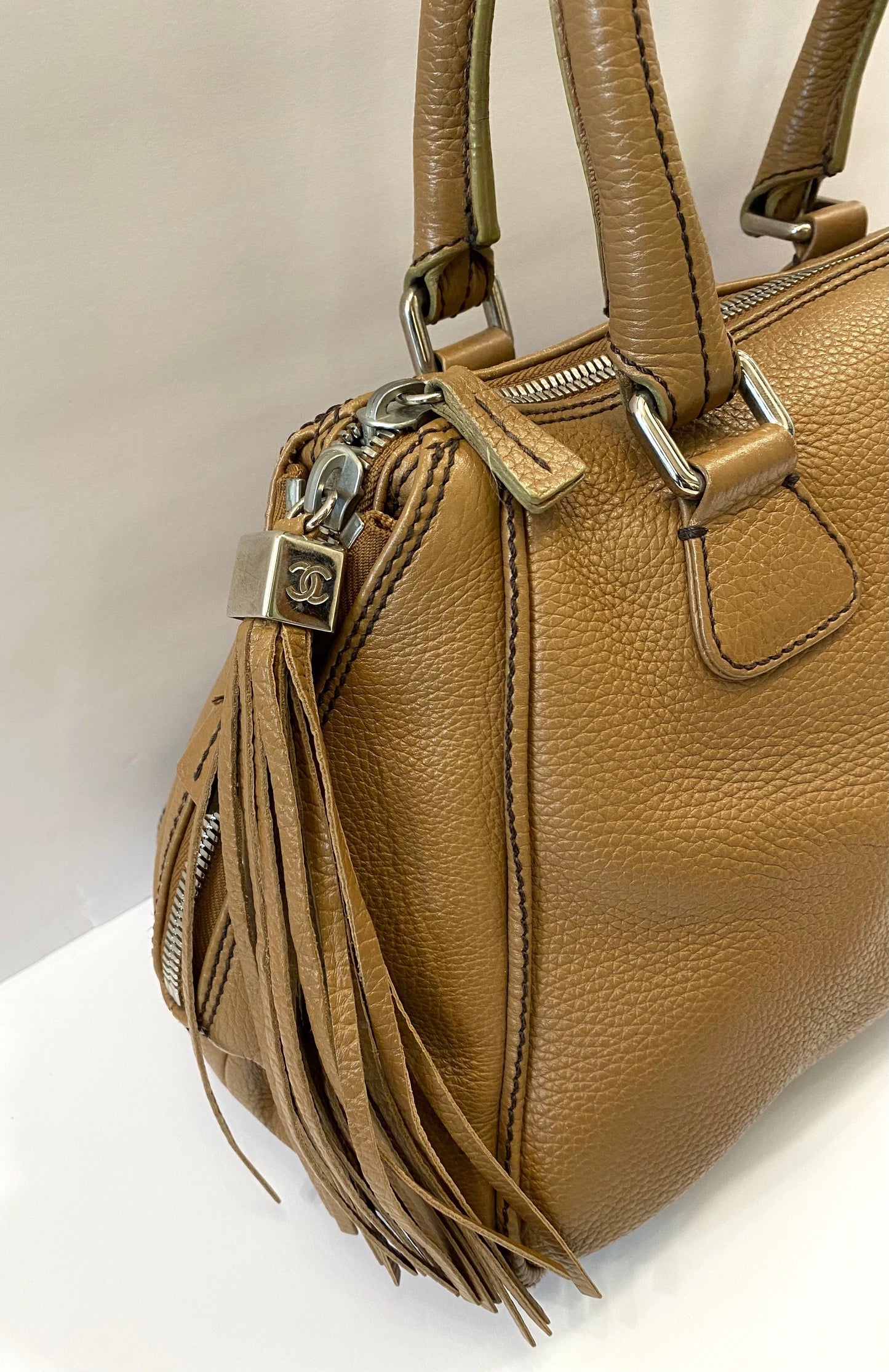 CHANEL CALFSKIN LEATHER SMALL TASSEL BOWLER BAG