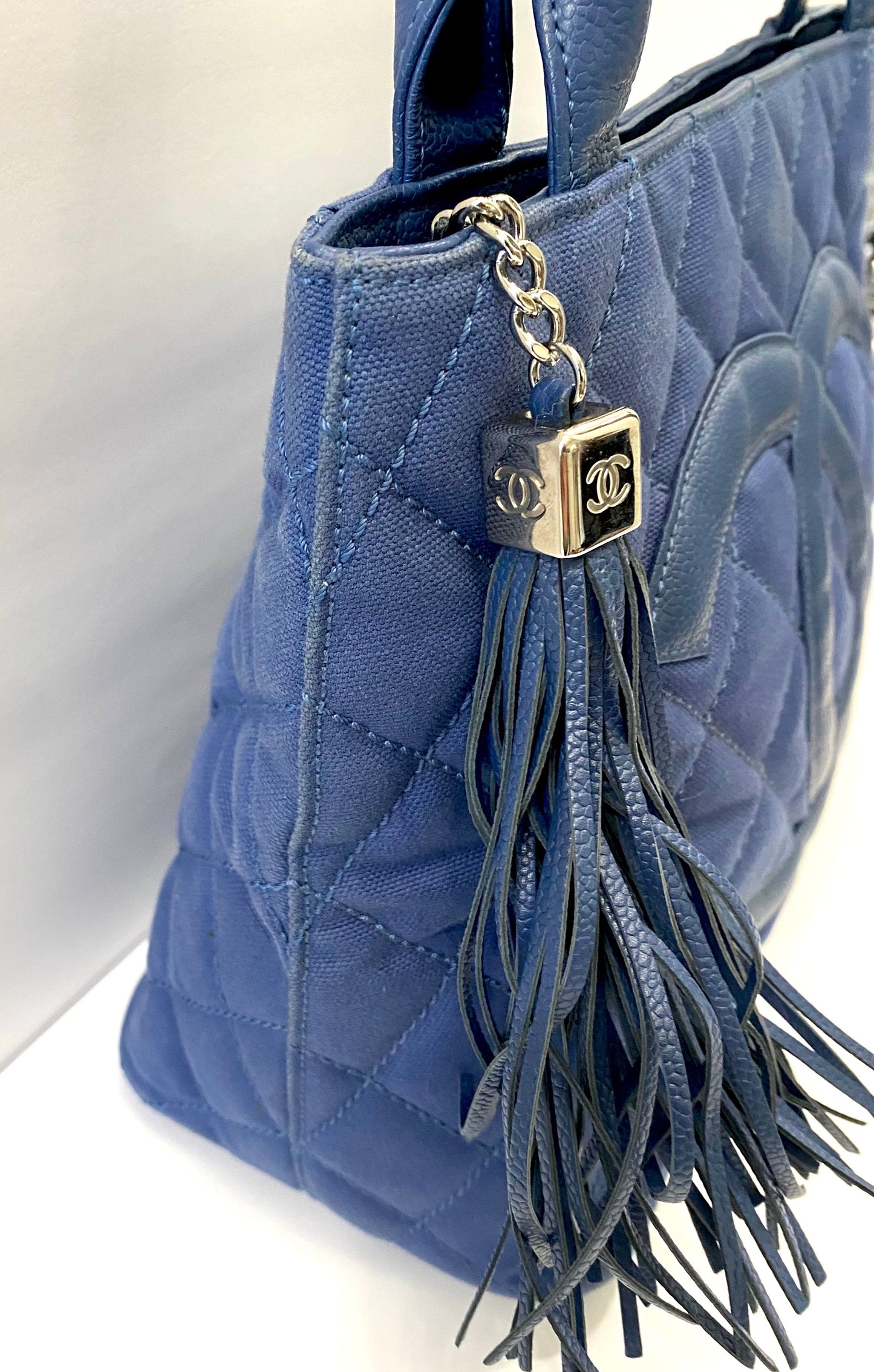 CHANEL QUILTED CANVAS CAVIAR TASSEL TOTE BAG