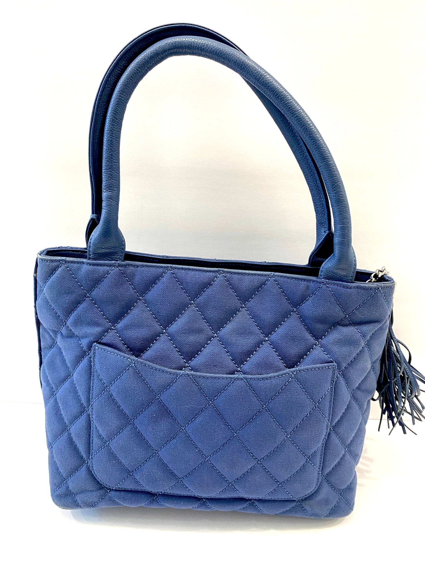 CHANEL QUILTED CANVAS CAVIAR TASSEL TOTE BAG