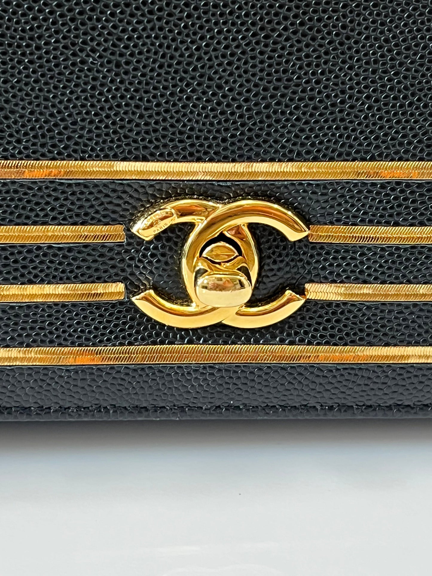 CHANEL MEDIUM CAPTAIN GOLD EMBROIDERED CAVIAR FLAP BAG