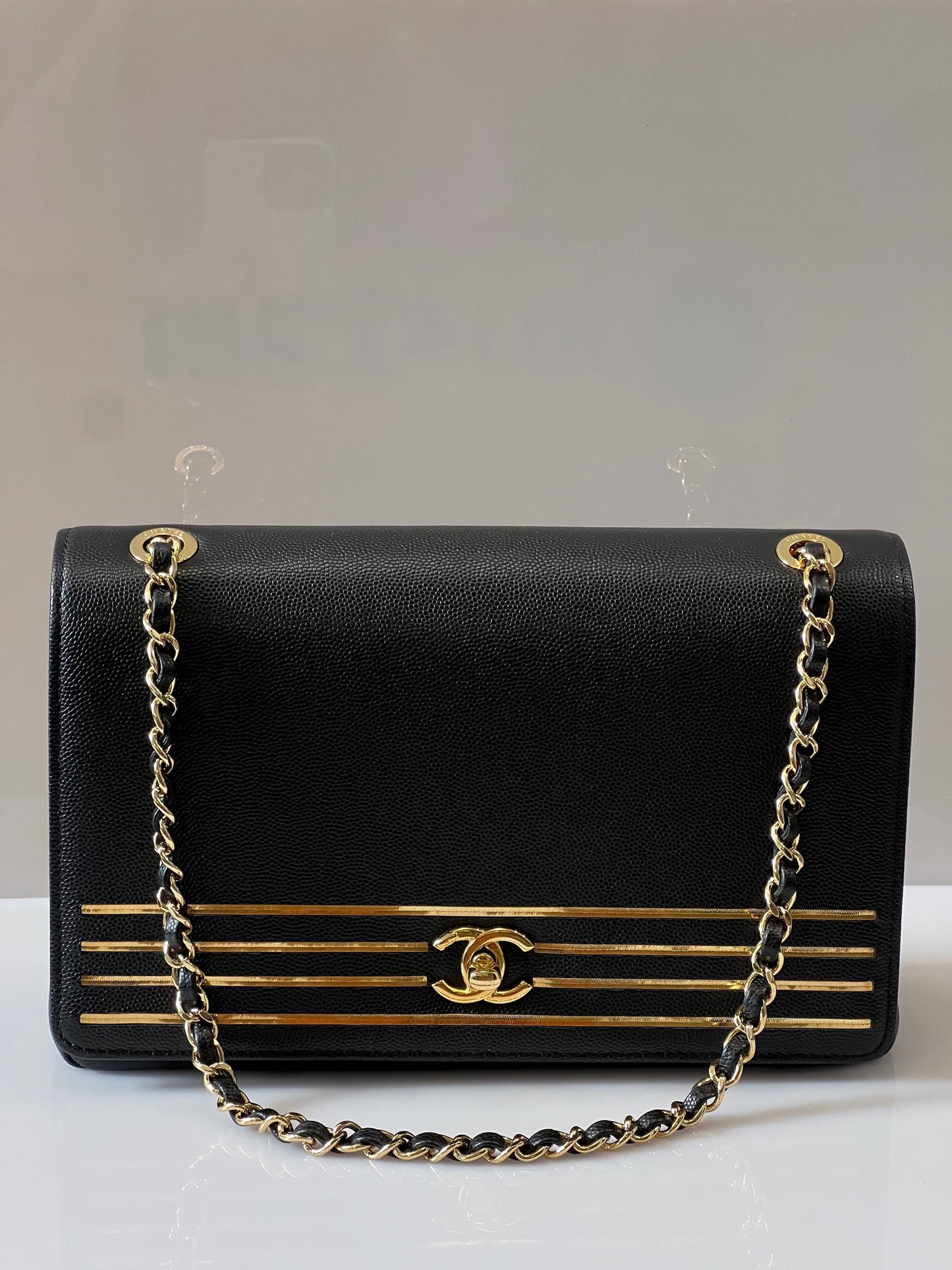 CHANEL MEDIUM CAPTAIN GOLD EMBROIDERED CAVIAR FLAP BAG