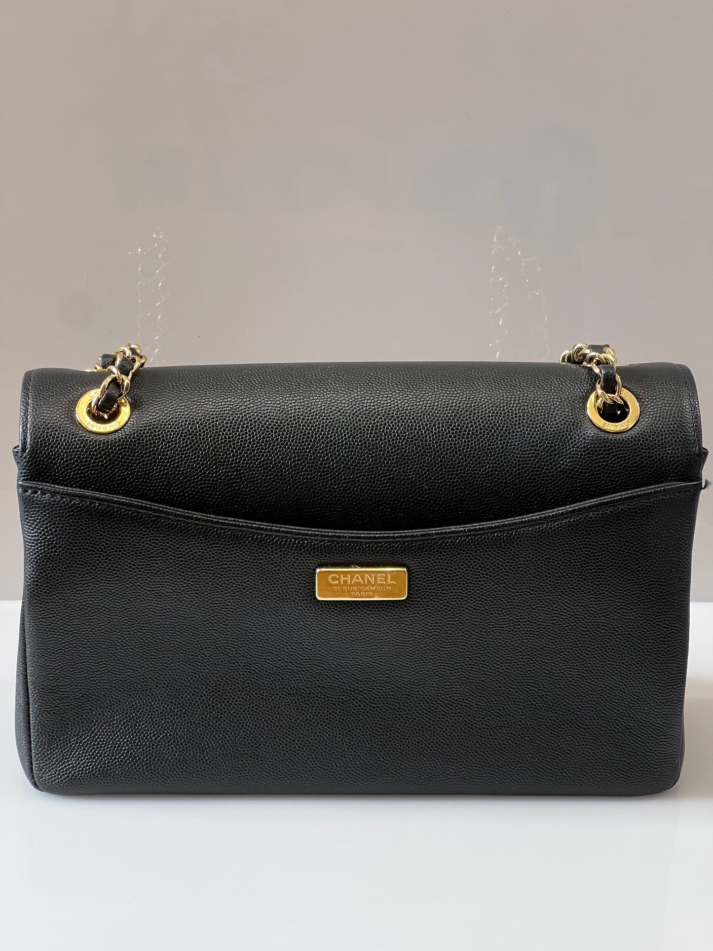CHANEL MEDIUM CAPTAIN GOLD EMBROIDERED CAVIAR FLAP BAG