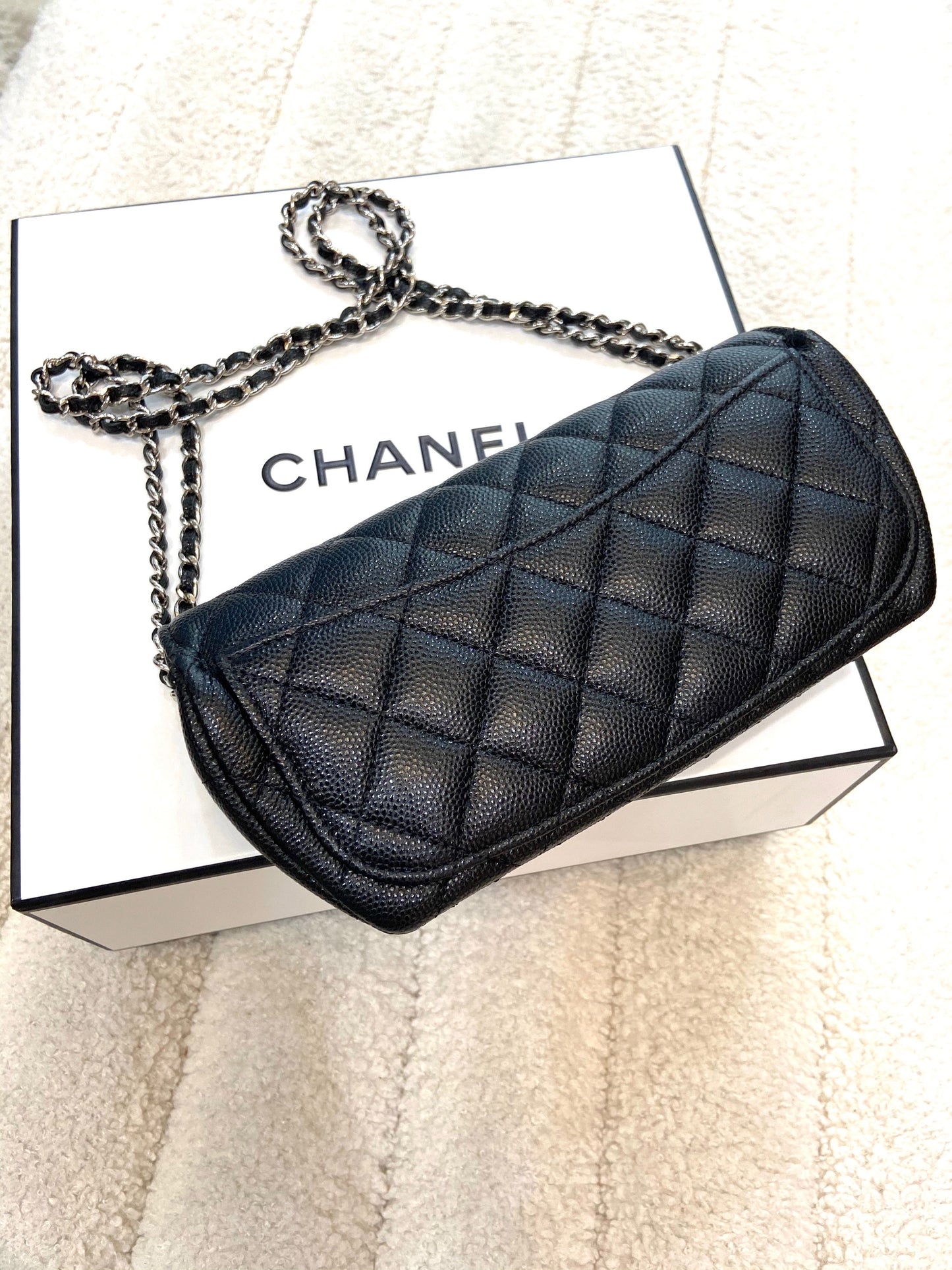 CHANEL CAVIAR QUILTED GLASSES CELL PHONE CASE WITH CHAIN