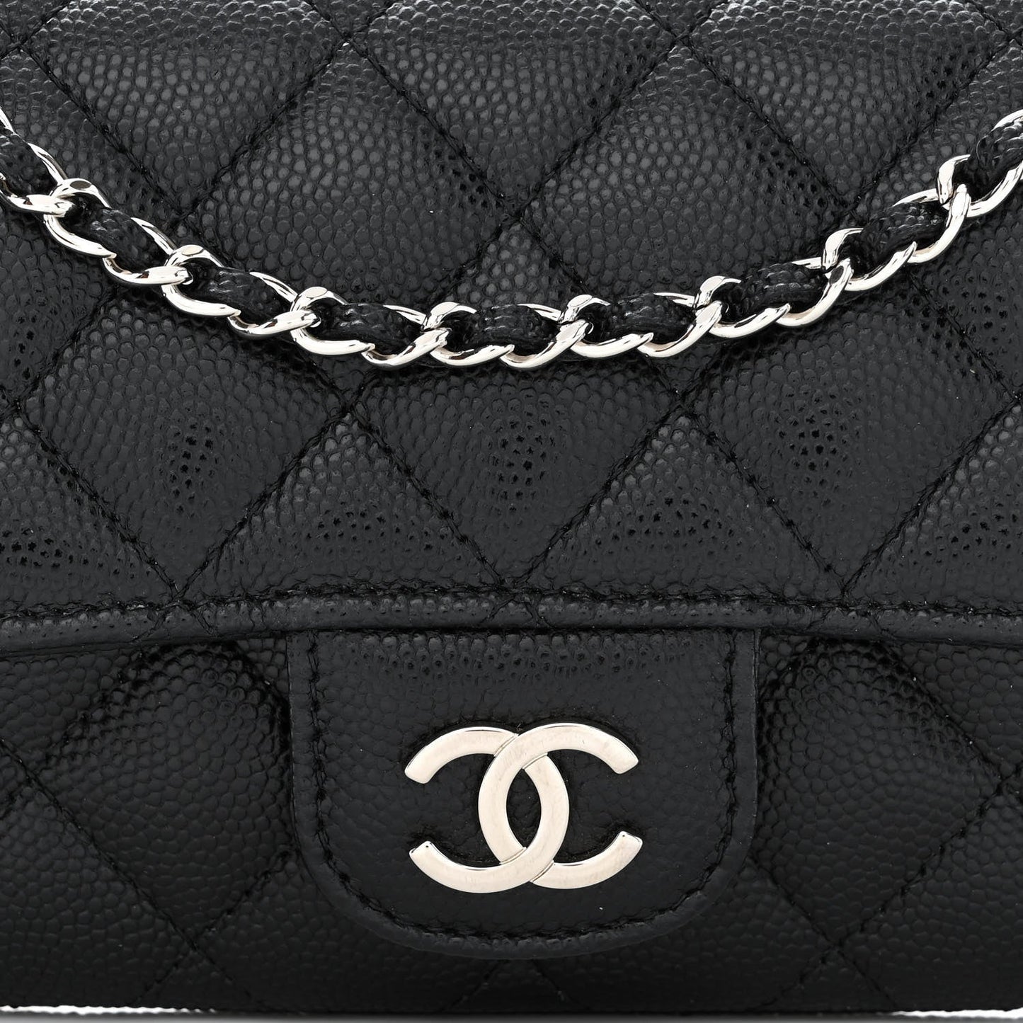 CHANEL CAVIAR QUILTED GLASSES CELL PHONE CASE WITH CHAIN