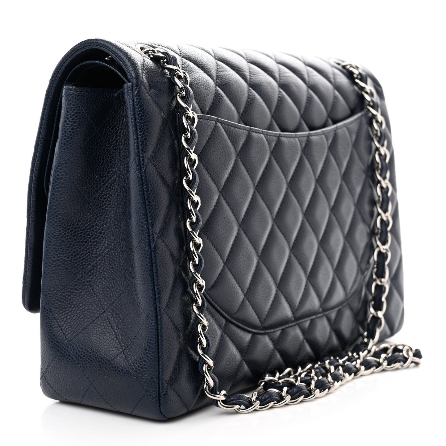 CHANEL CAVIAR QUILTED MAXI DOUBLE FLAP BAG IN NAVY