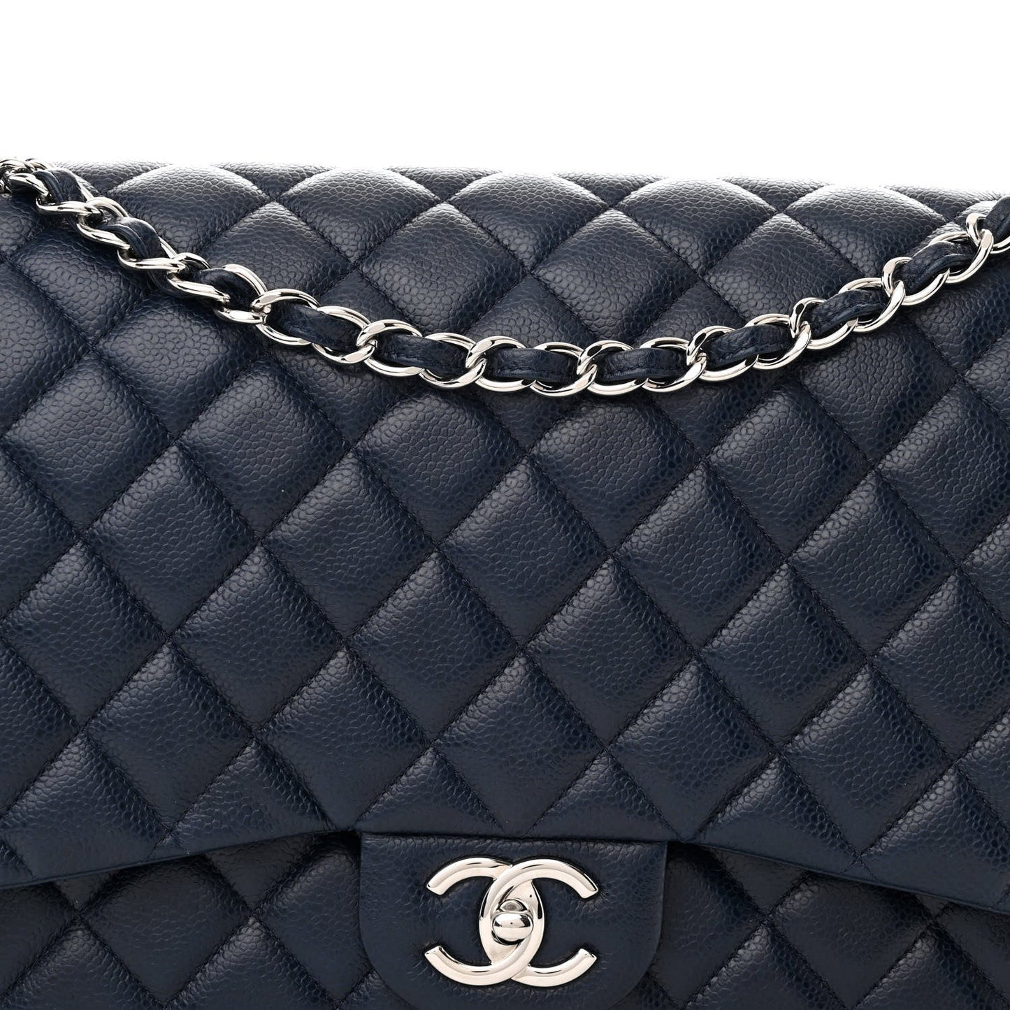CHANEL CAVIAR QUILTED MAXI DOUBLE FLAP BAG IN NAVY