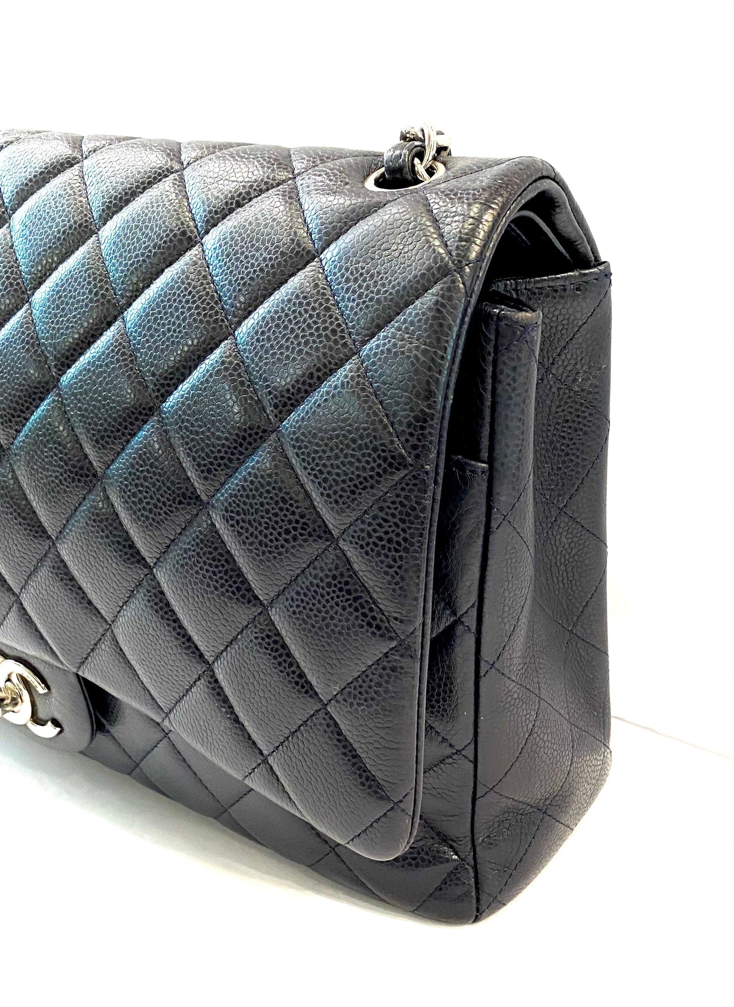 CHANEL CAVIAR QUILTED MAXI DOUBLE FLAP BAG IN NAVY