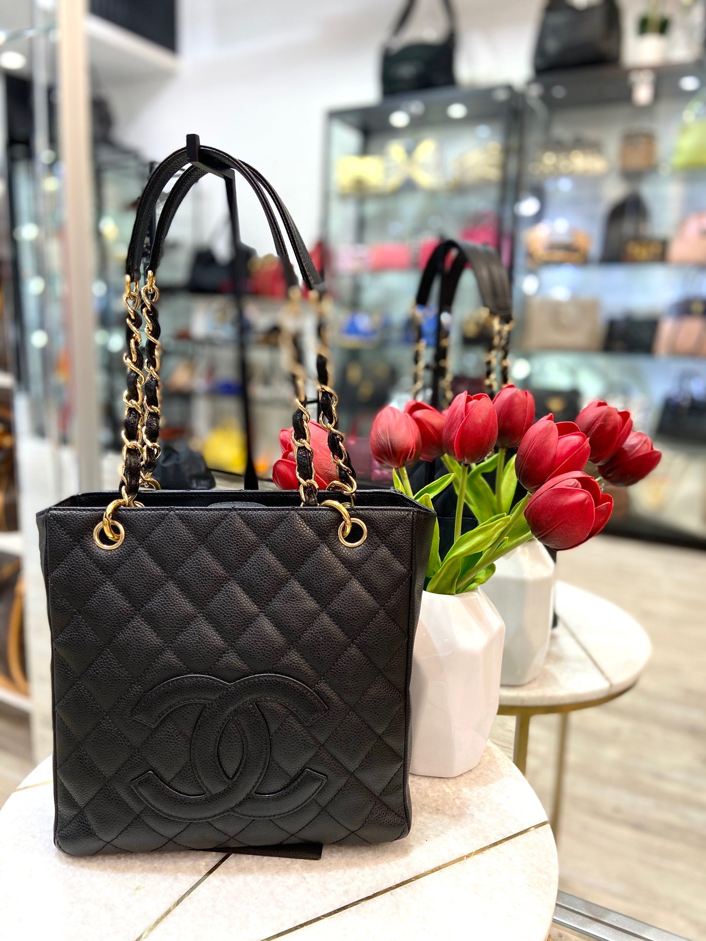 CHANEL CAVIAR QUILTED LEATHER PETIT SHOPPING TOTE BAG PST