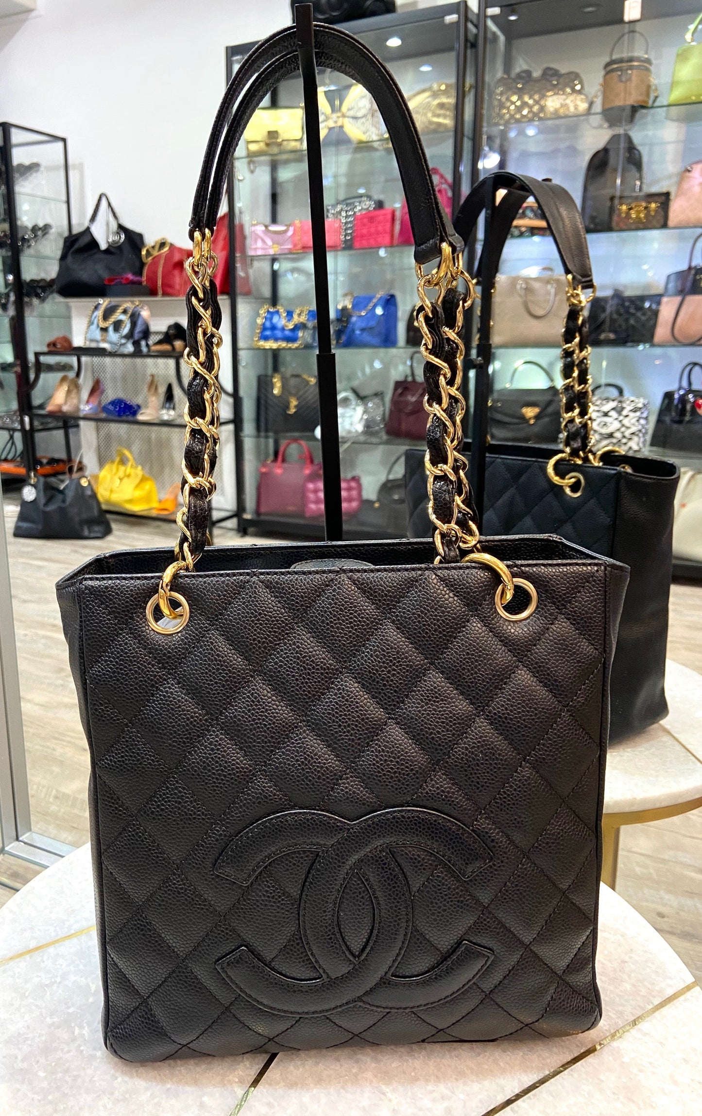 CHANEL CAVIAR QUILTED LEATHER PETIT SHOPPING TOTE BAG PST