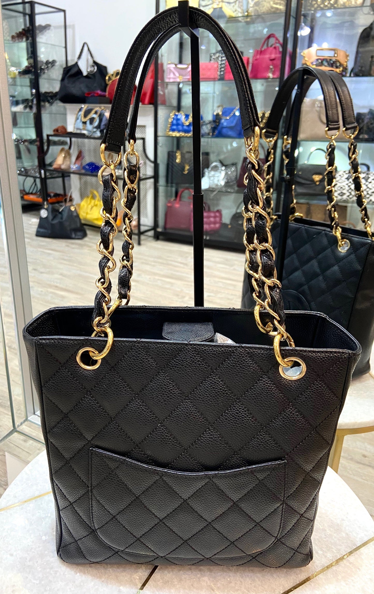 CHANEL CAVIAR QUILTED LEATHER PETIT SHOPPING TOTE BAG PST